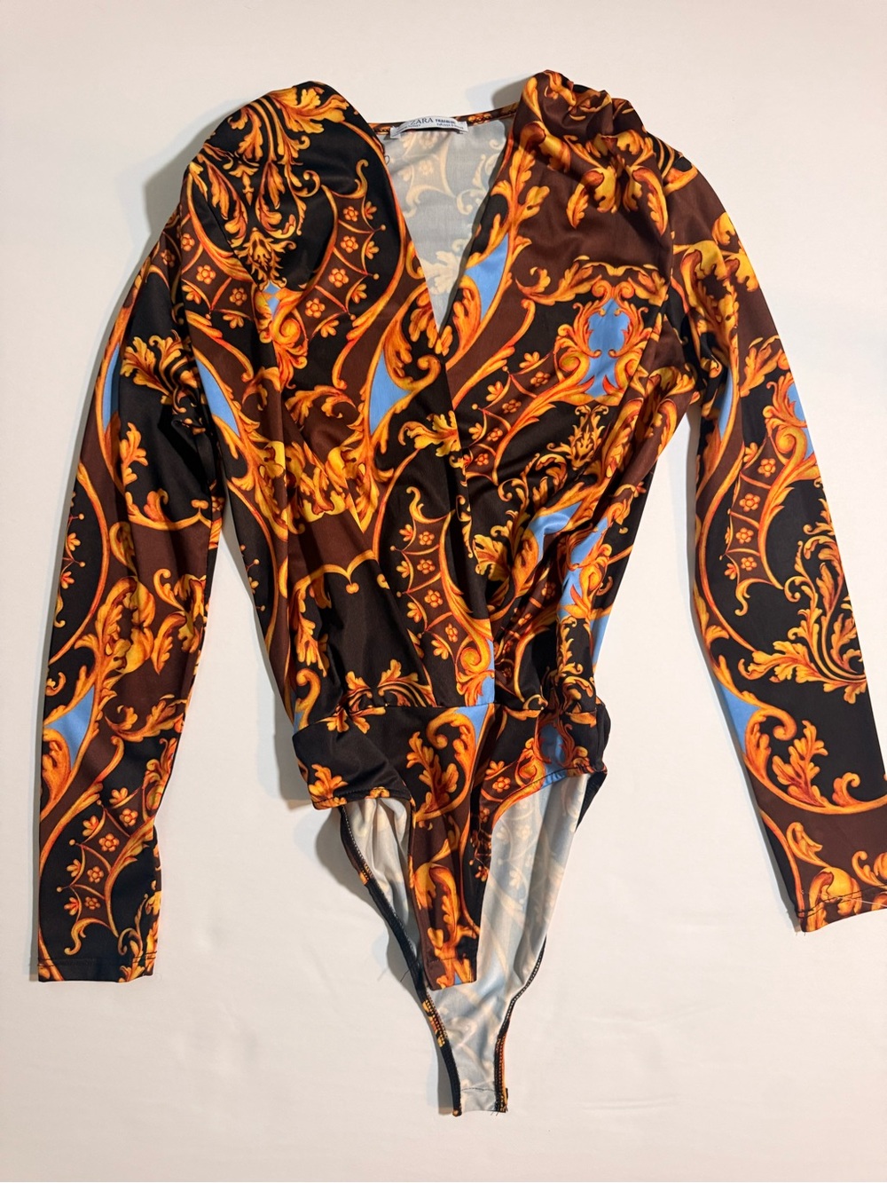 Zara Trafaluc Baroque Print Bodysuit Long Sleeve Size S
